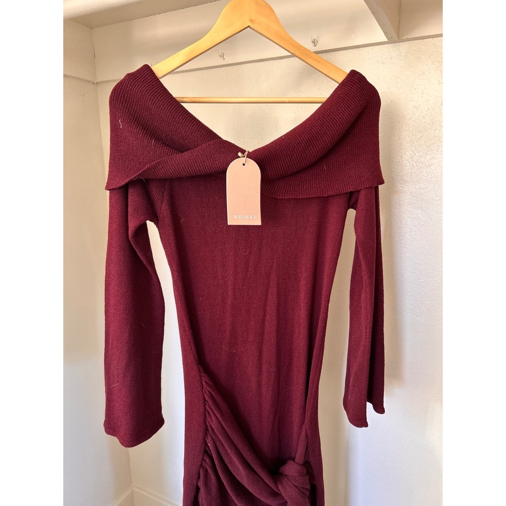 MESHKI Cameron Off Shoulder Tie Maxi Dress Merlot Burgundy XXL - Picture 4 of 7